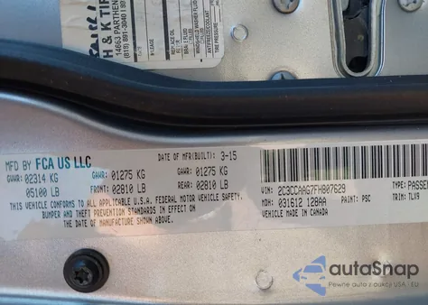 2015 Chrysler 300 Limited z USA, uszkodzony, nr VIN 2C3CCAAG7FH807629